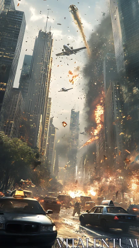 Jet airliner crashes between skyscrapers during city attack