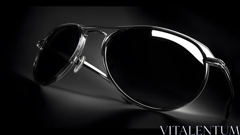 Sleek black aviator sunglasses in dramatic studio lighting style.