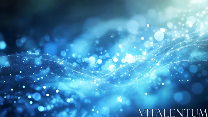 Abstract blue light waves and glowing particles digital background.