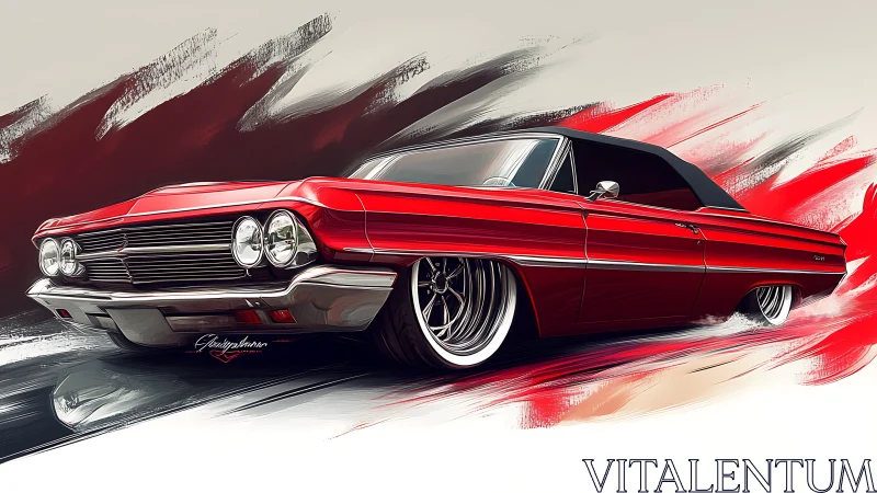 Lowrider red classic coupe in dynamic digital brushwork.