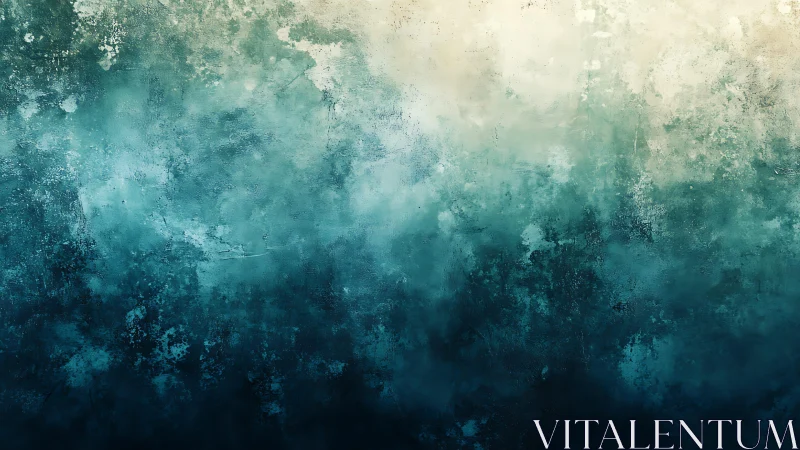 Abstract blue and teal textured wall art in watercolor style.