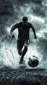 Storm-forged striker chasing glory through roaring rain.