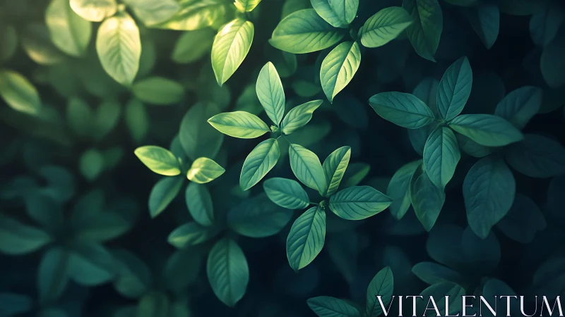 Overhead macro view isolates luminous green foliage forms