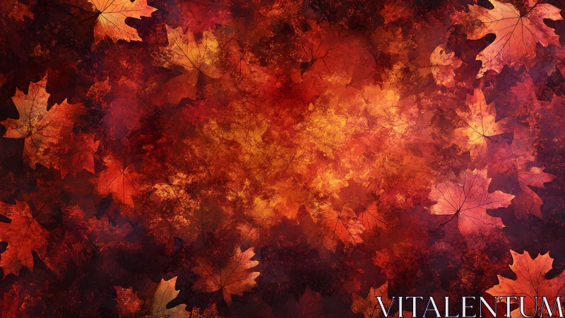 Autumn maple leaves forming dense red and orange border.