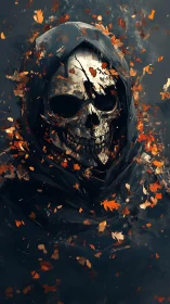 Autumn Reaper cloaked in swirling ember leaves of dusk.