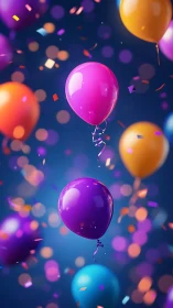 Iridescent Balloons Suspended in Vibrant Bokeh Space.