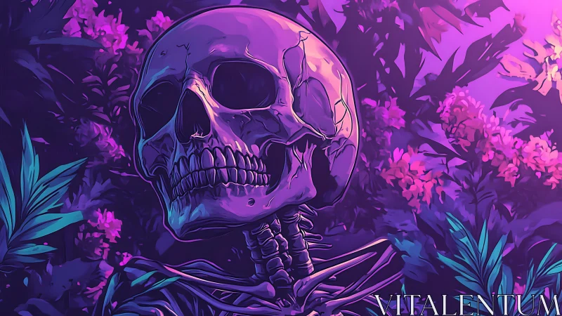 Neon jungle skull basking in ultraviolet ghostlight bloom.
