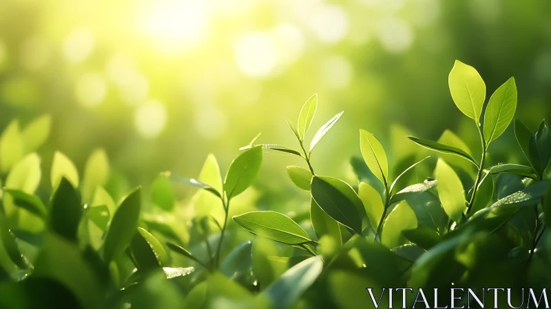 Sunlit Green Leaves Close-Up in Soft Morning Light, Nature Photography.