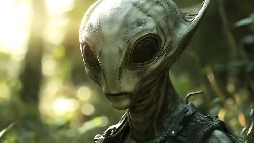 Bioluminescent forest reconnaissance alien in tactical armor.