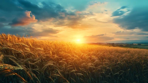 Backlit cereal field under high-dynamic sunset atmosphere.