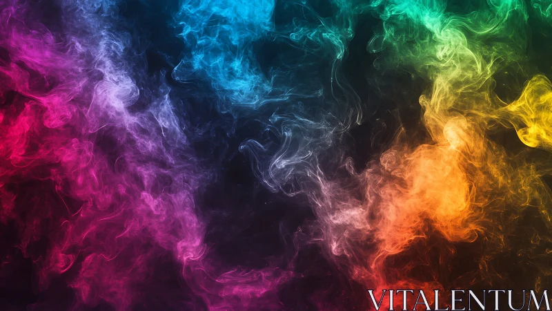 Colored translucent vapor forms gradient plumes on black field