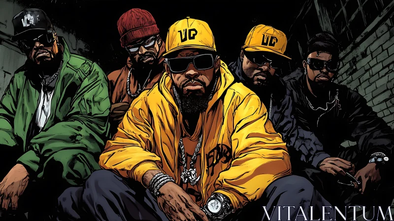 Streetlight throne squad in bold gold and shadowed grit.