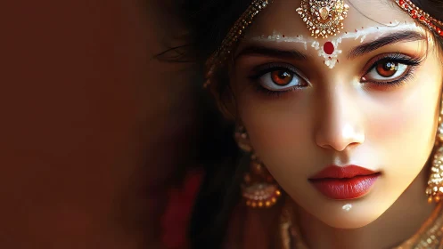 Ember eyed goddess gaze in jeweled vermilion hush.