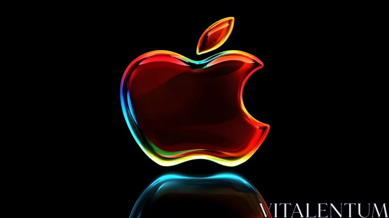 Vibrant 3D Apple Logo with Glossy Finish on Black Background.