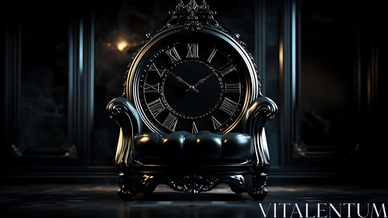 Baroque armchair-clock fusion in moody low-key lighting study