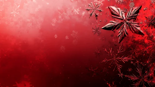 Crimson frostflakes drift like quiet sparks across winter glass