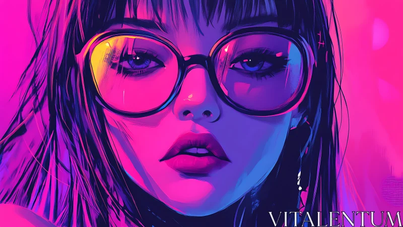 Neon-lit portrait of girl with oversized glasses in bold gradients