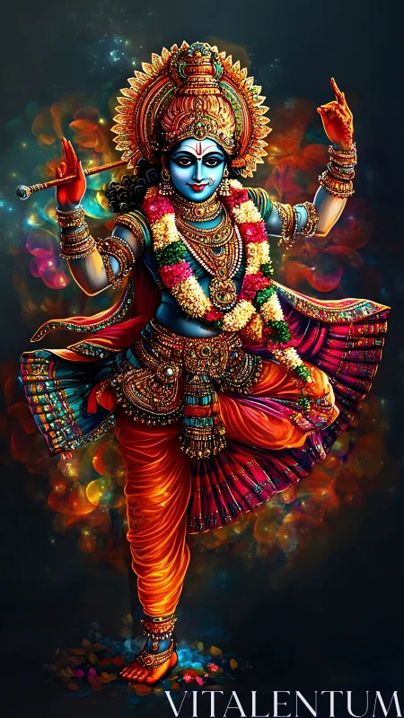 Divine blue-skinned dancer radiates color and sacred energy.