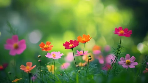 Field of Cosmos Flowers at Shallow Depth of Field.