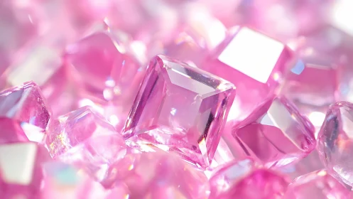 Pink square-cut gemstones in bright close-up macro view.