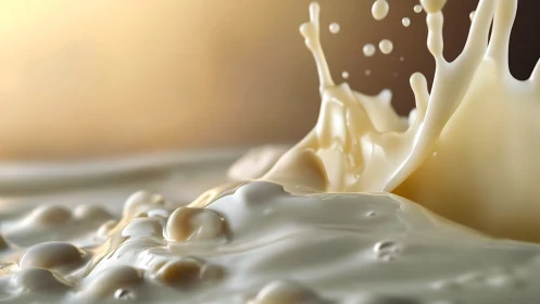 Close-up view of milk splash and surface fluid dynamics.