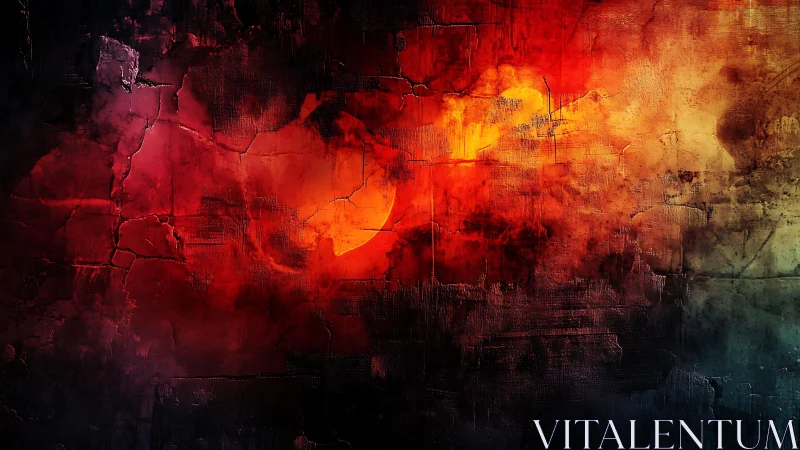 Fiery Abstract Grunge Wall Texture with Cracked Paint Effects.