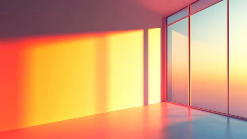 Minimalist sunlit interior with geometric color fields.