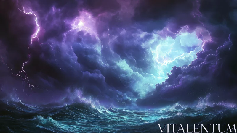 Electric tempests churn above a luminous, storm-tossed sea