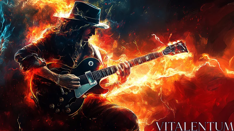 Electric guitarist ignites a fiery storm of sound and light