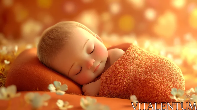 Golden nap time with a softly glowing, dreaming baby.