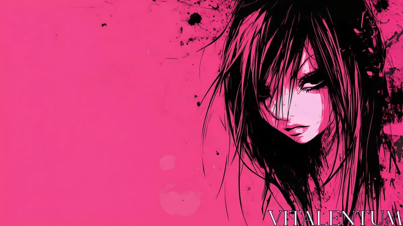 Neon heartbreak girl carved in inky splatter and silence.