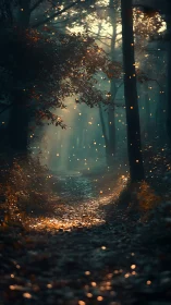 Fireflies quietly rewrite the dusk along a secret forest path