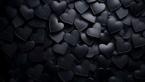 Black Leather Hearts Stacked in Moody Dimensional Composition