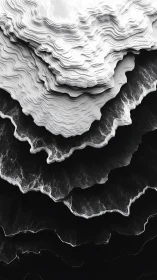 Monochrome layered abstract resembling stratified waves.