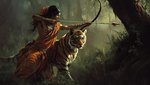 Tigerback archer threading sunlight through jungle shadows.