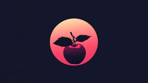 Neon gradient apple silhouette within circular sunset orb.