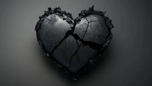 Black Heart Form With Organic Fracture Topology.