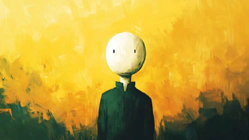 Quiet orb-faced dreamer in a swirling yellow hush.