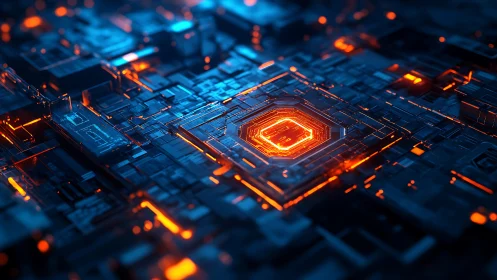 Glowing circuit core welcomes a vivid world of digital energy