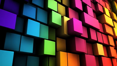 Isometric 3D extruded cubes in full-spectrum RGB gradient array