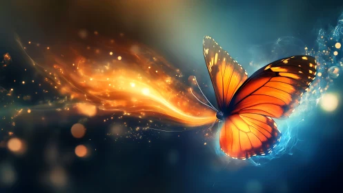 Luminescent monarch butterfly with plasma-like motion trail.