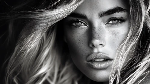 Storm-lit gaze in monochrome beauty, sculpted by light.