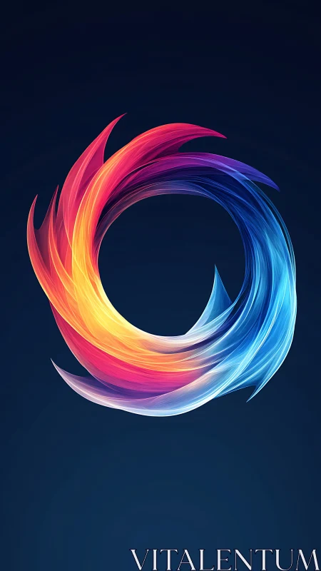 Swirling neon color ring glows softly on deep blue space