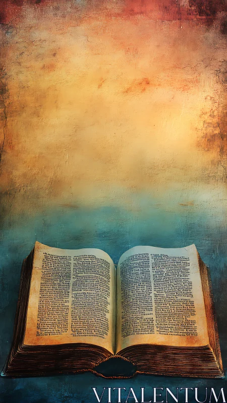 Illuminated antique book on textured warm gradient backdrop