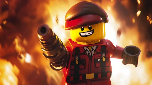 Lego style soldier minifigure with weapon before explosion.