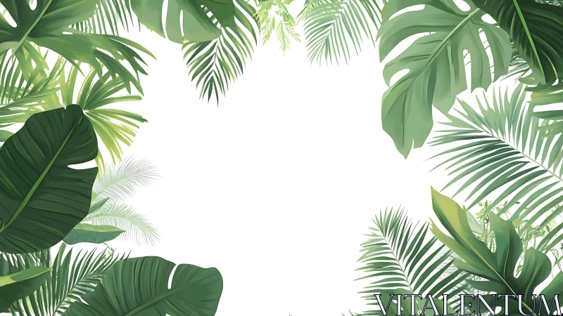 Tropical green leaf border frame on white background.