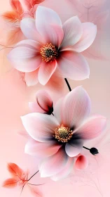 Soft Pink and White Digital Flowers with Golden Centers.