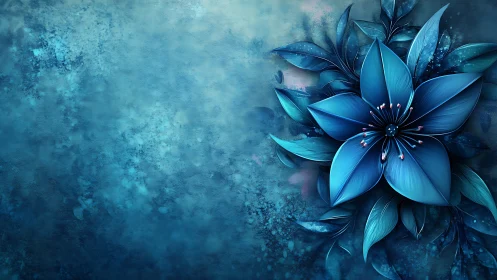 Ethereal Blue Flowers Blooming in Textured Atmospheric Space