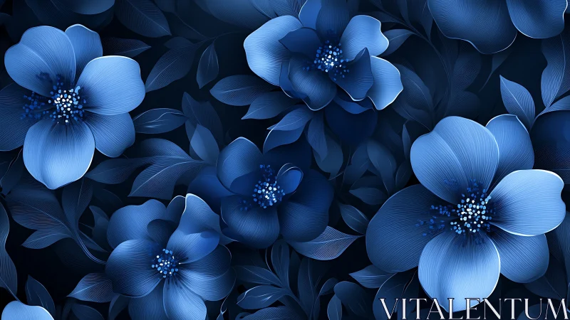 Blue Flowers in Bloom Against Dark Atmospheric Background