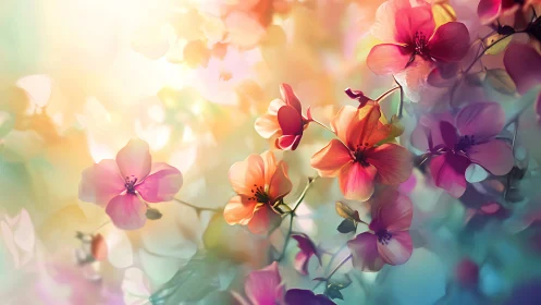 Soft Focus Floral Composition with Pink and Orange Blooms